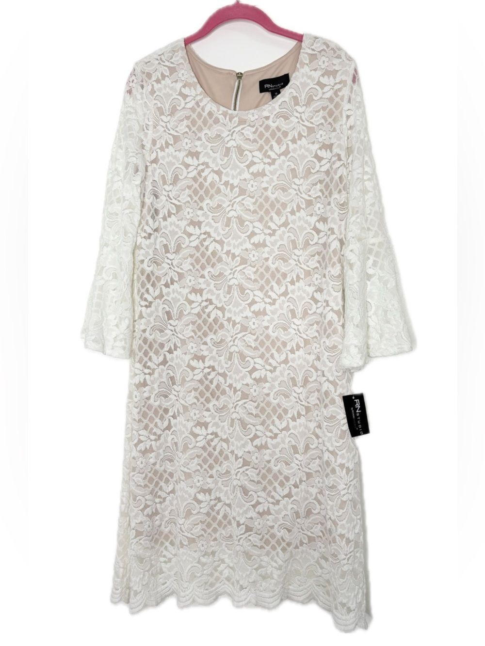 RN Studio Ivory Lace Shift Dress with Nude Lining Size 10 NWT